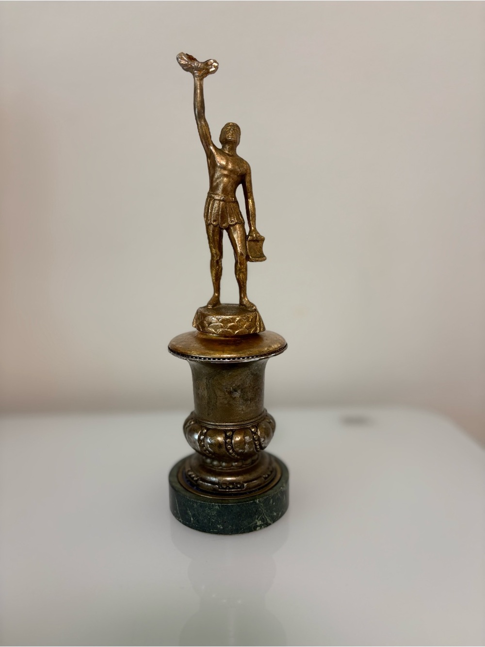 Vintage Bronze Male Figure Trophy Statue on Marble Base